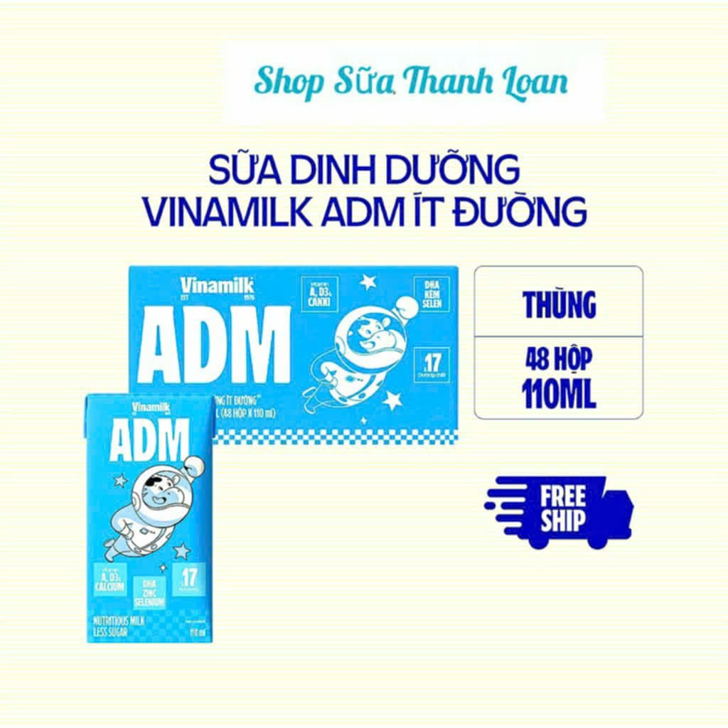 [HSD Ngày 25-T9-2026] Sữa Dinh Dưỡng Ít Đường Vinamilk ADM - Thùng 48 Hộp 110ml.