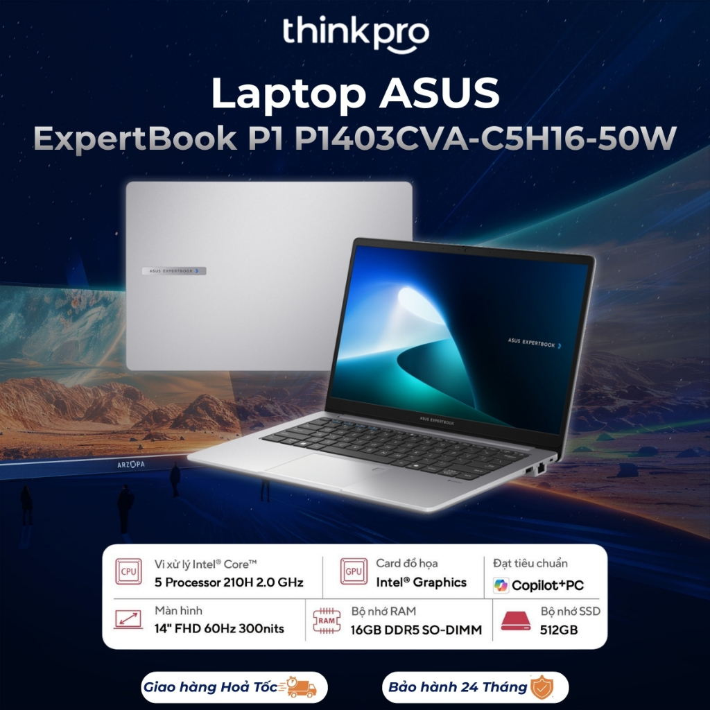 Laptop văn phòng ASUS ExpertBook P1 P1403CVA-C5H16-50W Intel Core 5 Processor 210H | 16GB | 512GB | 