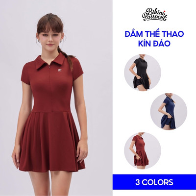 Bộ đồ thể thao nữ kiểu đầm kín đáo che dáng chơi pickleball, cầu lông, tennis - Bikini Passport - BG130_RD
