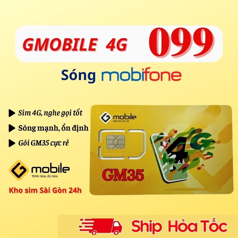 Sim 4G mới GMobile Đầu 099 Sóng Mobifone Gói GM35 Giá Rẻ, Tốc Độ Cao, Sim Trả Trước Chính Chủ