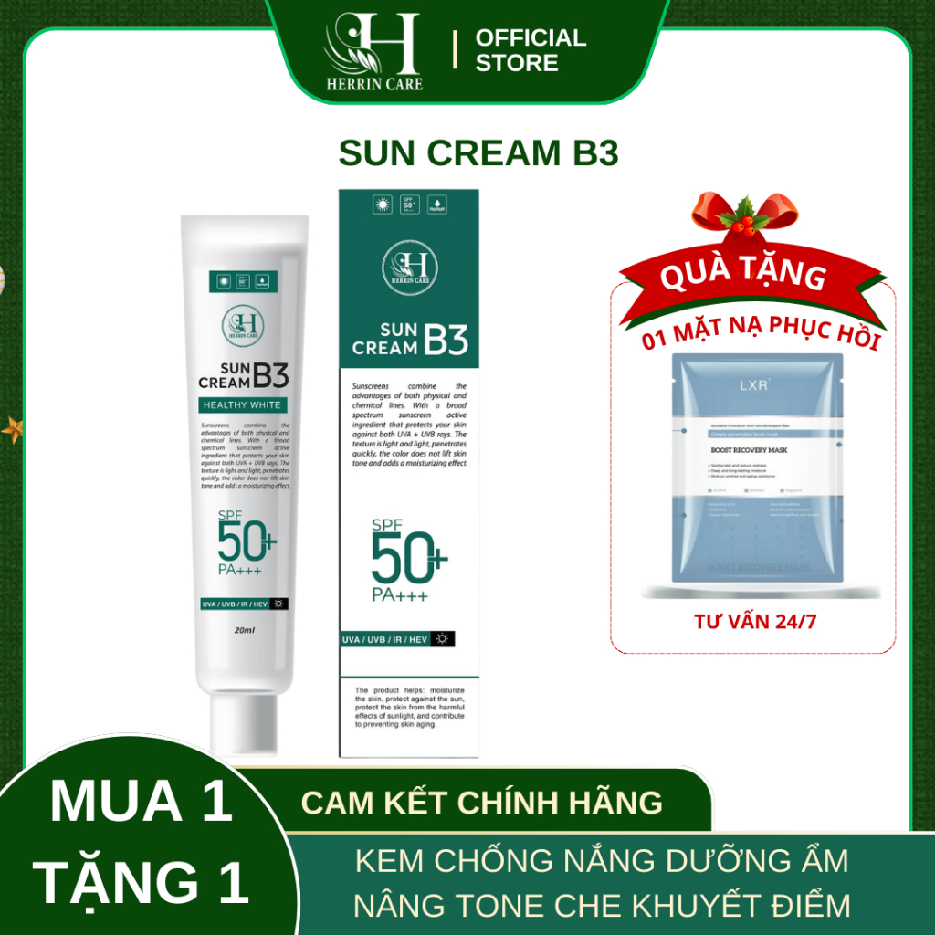 [ CHÍNH HÃNG HERRIN ] Sun Cream B3 Kem chống nắng B3 Herrin cấp ẩm dưỡng trắng makeup bảo vệ da SPF 