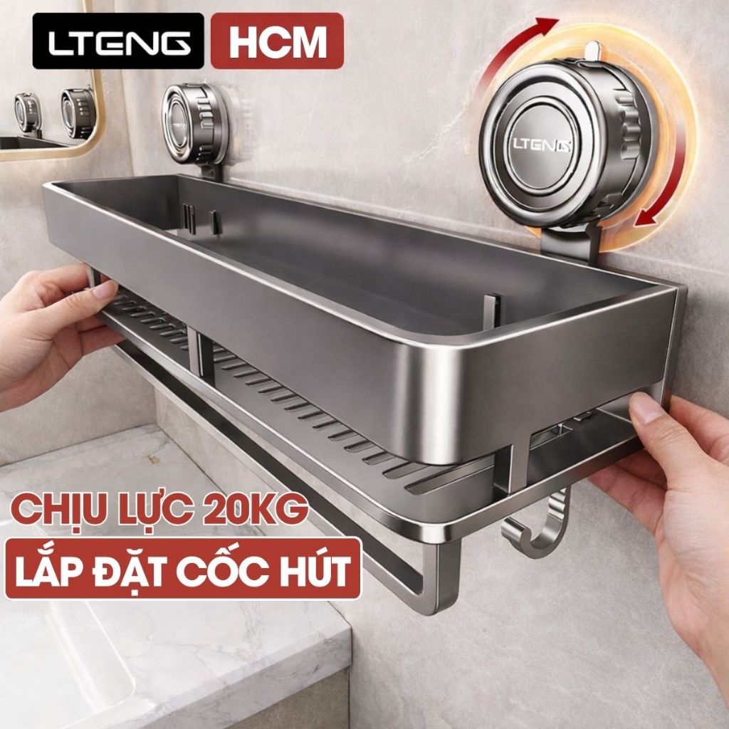 Kệ để đồ nhà tắm cao cấp LTENG lắp đặt bằng cốc hút chân không chất liệu thép carbon cao cấp, chống gỉ