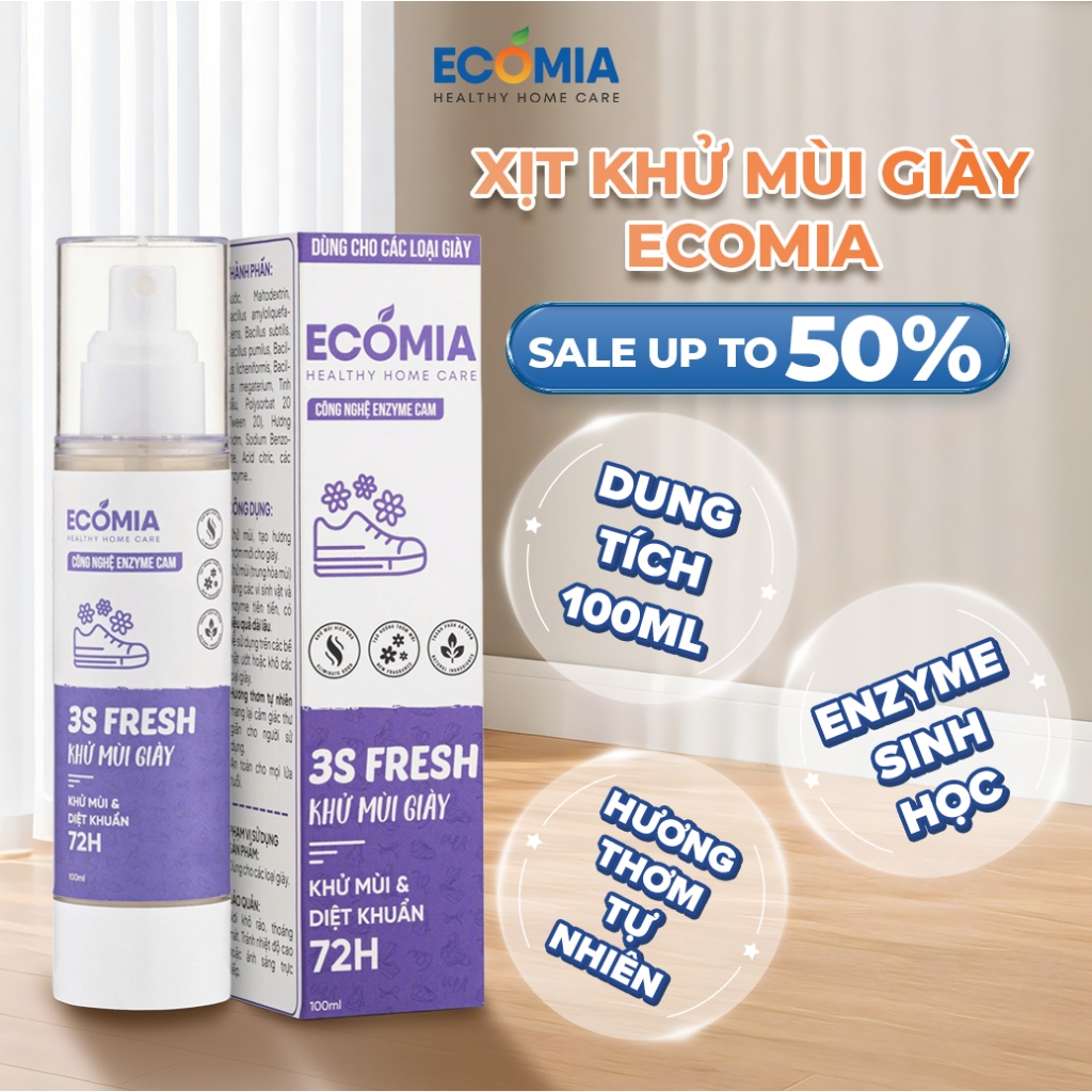 Xịt Khử Mùi Giày ECOMIA 100ml | Kháng Khuẩn, Khử Mùi Hôi Giày Dép Hiệu Quả