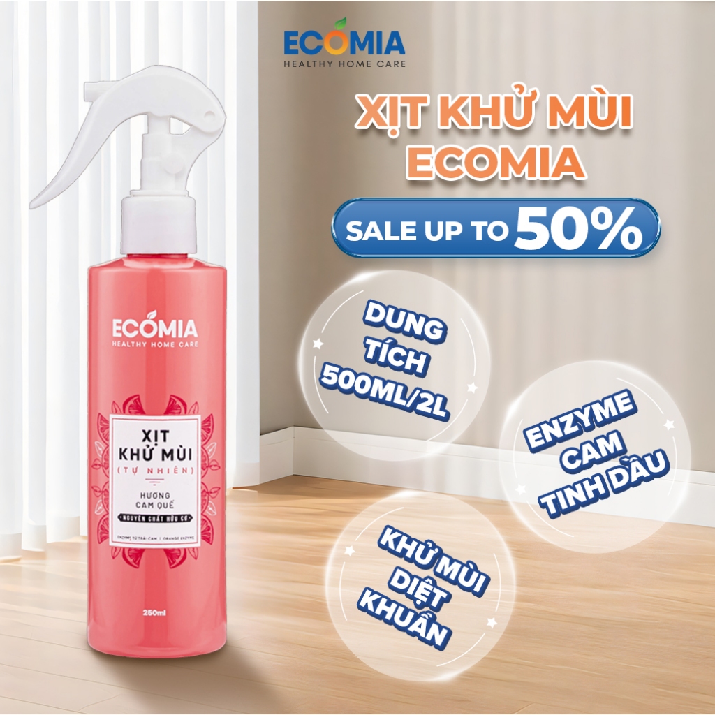 Xịt Khử Mùi Sinh Học Ecomia – Enzyme Cam Tự Nhiên, Khử Mùi Ẩm mốc Phòng & Giày Dép