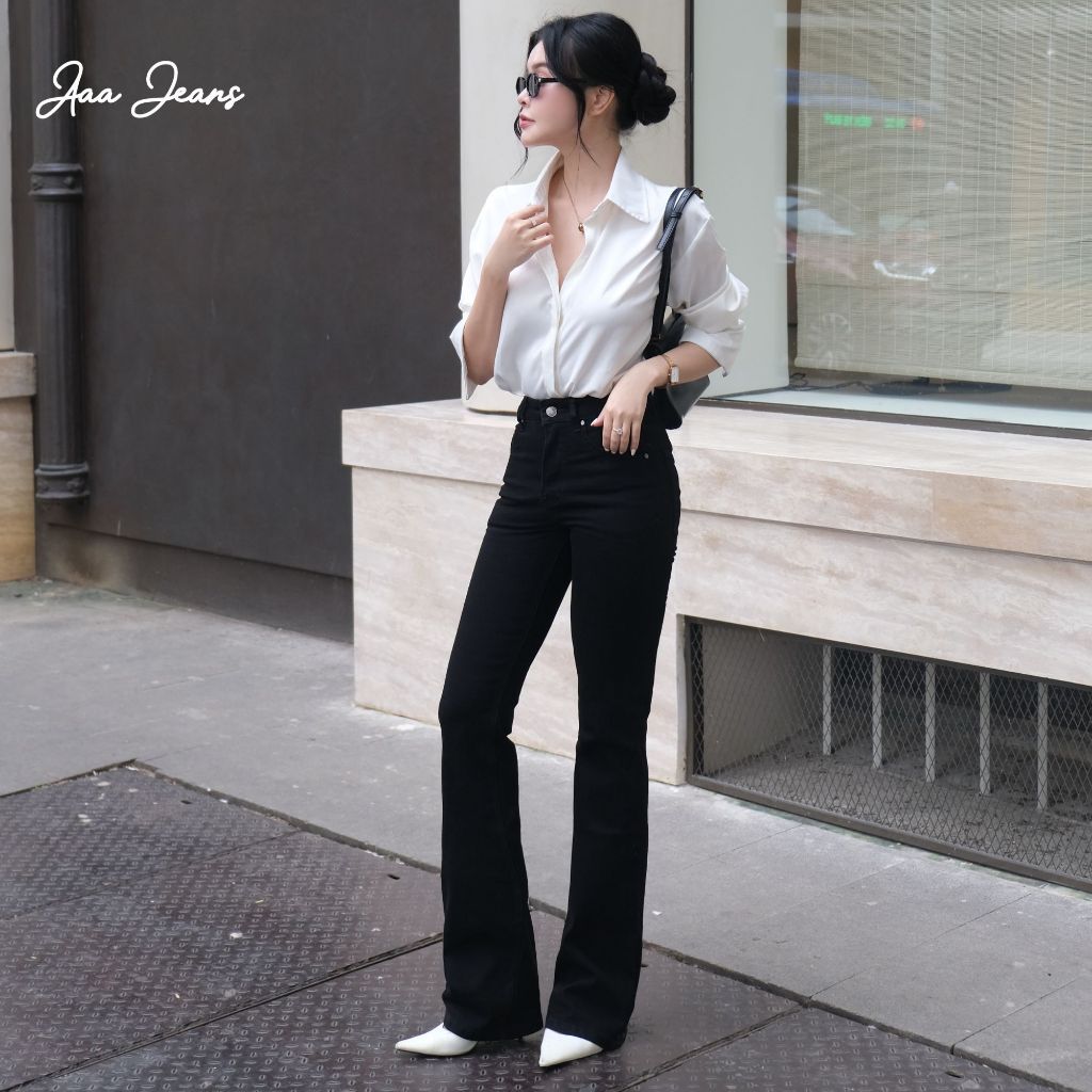 Aaa Jeans - Quần Jean Nữ Ống Loe Lưng Cao Màu Đen
