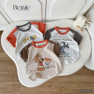 Áo cotton cộc tay phối màu happy in họa tiết dễ thương Bernie cho bé