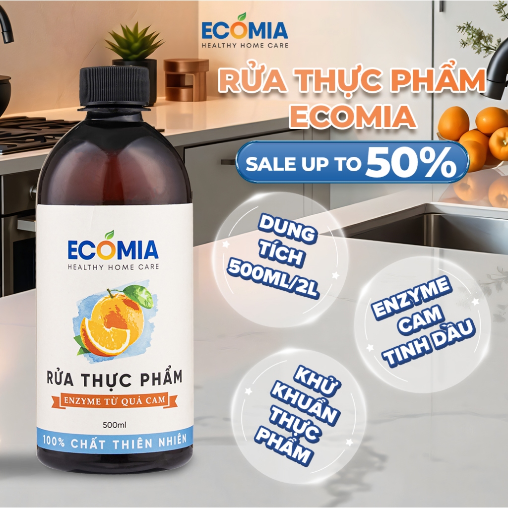 Nước Ngâm Rửa Rau Củ Quả Sinh Học Ecomia – Enzyme Cam Tự Nhiên, Làm Sạch Thực Phẩm