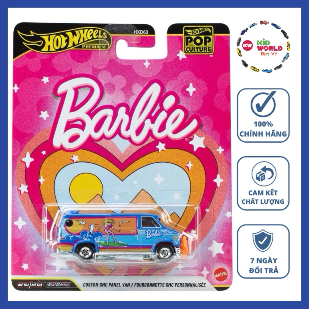 Xe mô hình Hot Wheels Premium Barbie Custom GMC Panel Van JHW98, bánh cao su.