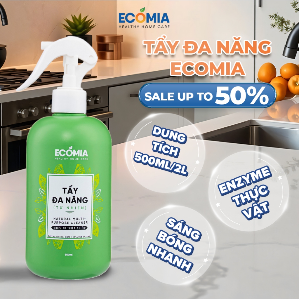 Nước Tẩy Rửa Đa Năng Sinh Học Ecomia – Enzyme Cam Tự Nhiên, Làm Sạch Nhanh, An Toàn Lành Tính