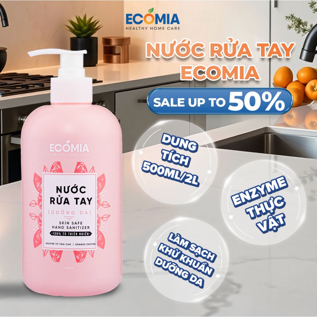 Nước Rửa Tay Sinh Học Ecomia Enzyme Cam 500ml – Làm Sạch Dịu Nhẹ, An Toàn
