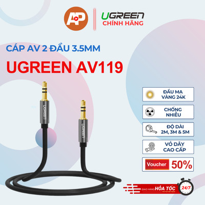 Dây Cáp AV 2 đầu 3.5mm mạ vàng 24K Ugreen AV119 - 2 mét - Chống Nhiễu - Ổn Định - Độ Bền Cao