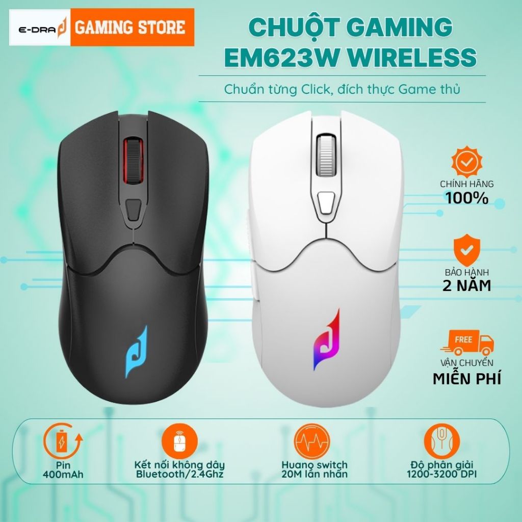 Chuột Gaming E-DRA EM624W, EM623W Không Dây, EM624 có dây 3200 DPI, LED RGB Chính Hãng