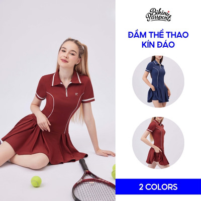 Bộ đồ thể thao nữ kiểu đầm kín đáo năng động chơi tennis, pickleball, cầu lông - Bikini Passport - BG125_RD