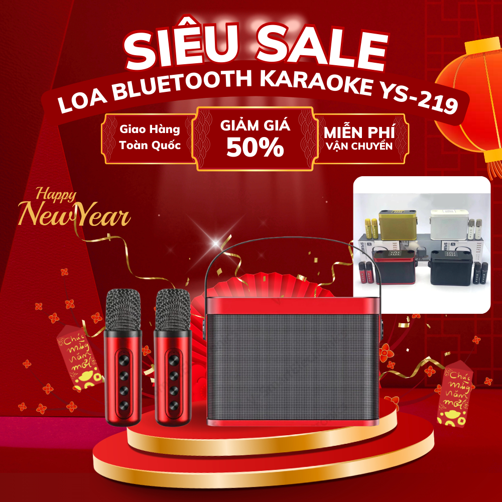 Loa Bluetooth Karaoke Kèm 2 Mic YS-219 Âm Thanh Đỉnh, Thiết Kế Đẹp, Bass Cực Mạnh, Bảo Hành 24 tháng