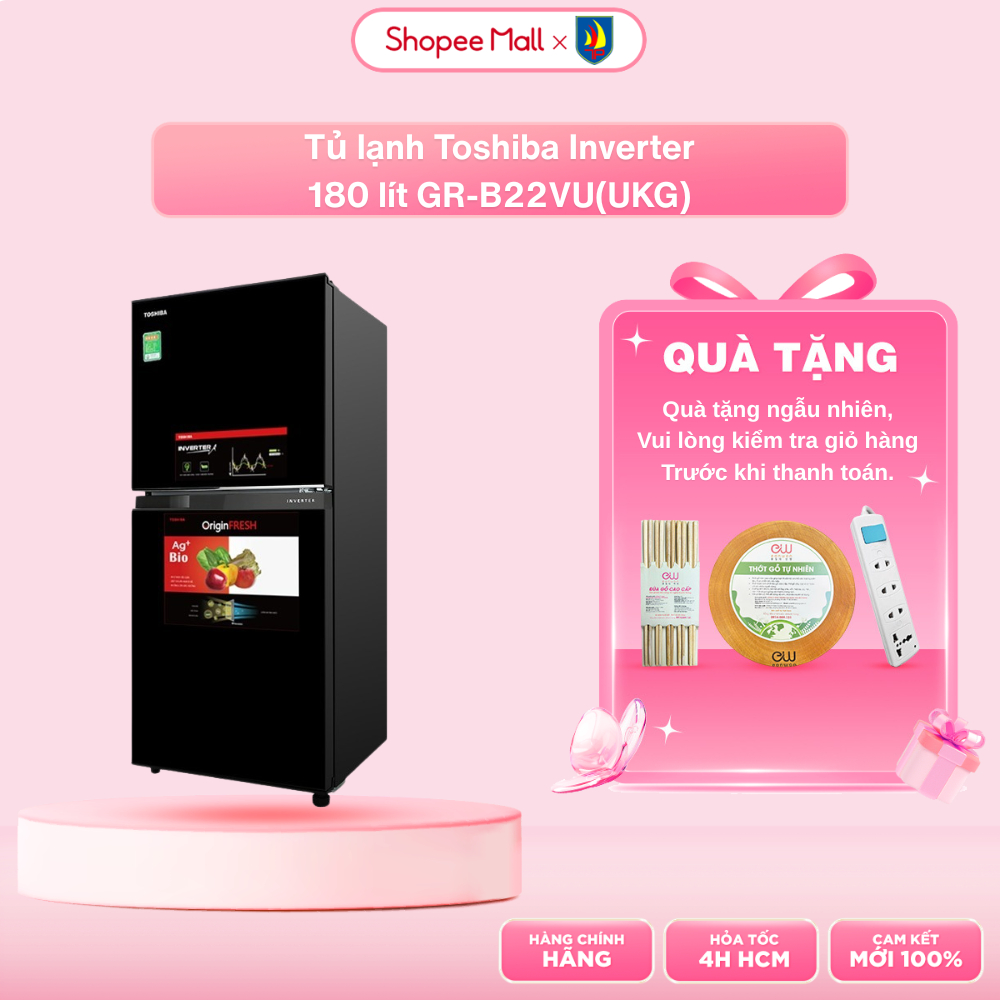 Tủ lạnh Toshiba Inverter 180 lít GR-B22VU(UKG) | Tiết kiệm điện năng - Bảo Hành 24 Tháng