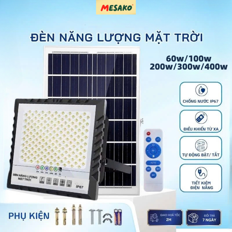 Đèn năng lượng mặt trời  100W đèn pha sân vườn tự động chống mưa và sét Công suất thực tế