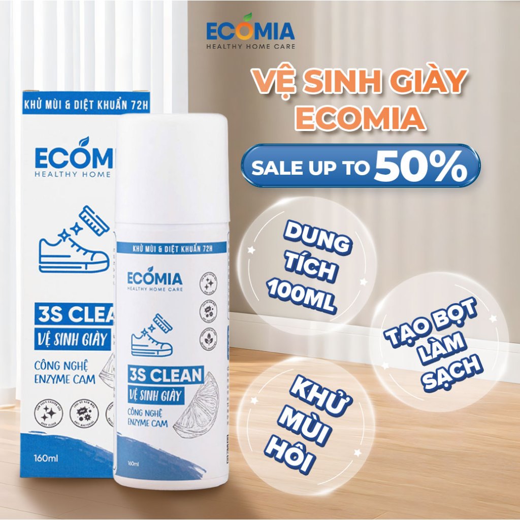 Dung Dịch Vệ Sinh Giày 3S Clean ECOMIA 100ml | Làm Sạch Nhanh, An Toàn Cho Giày