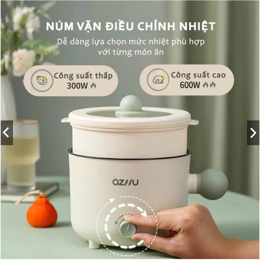 Nồi Lẩu Điện Mini OZHU 18cm 2 Nấc Nhiệt Kèm Giá Hấp Có Tay Cầm Tiện Dụng, Nồi Lẩu Mini Đa Năng 2 Tầng Cao Cấp Nồi Điện