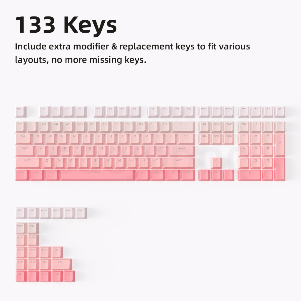 Nắp phím Bàn phím cơ GOOJODOQ 133 phím, keycap gradient cao cấp, mặt trước trong suốt, chống dầu | BigBuy360 - bigbuy360.vn