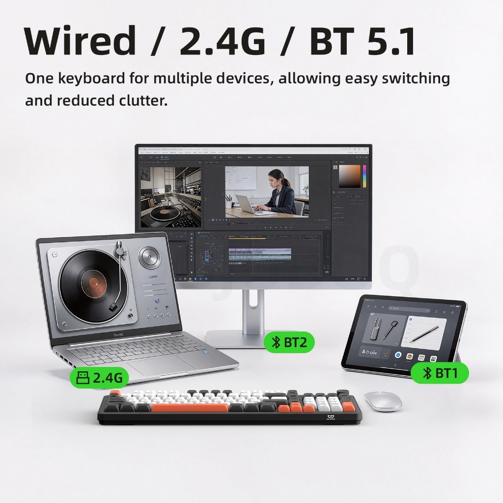 Bàn phím màng không dây Goojodoq: Ba chế độ kết nối, 98 phím, không gây tiếng ồn,có màn hình LED đèn | BigBuy360 - bigbuy360.vn