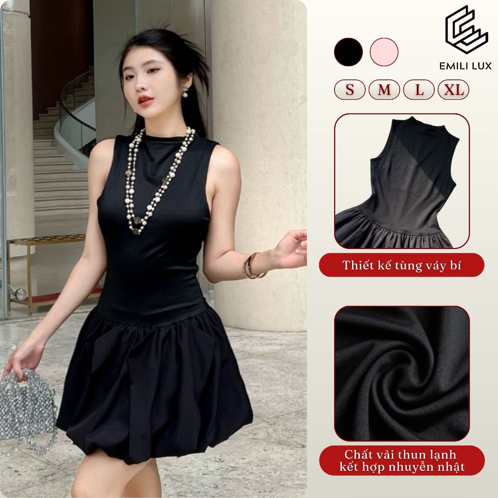 Váy cổ yếm ôm body chân váy phồng - Đầm sang trọng, tôn dáng - Thời trang LANANG V417