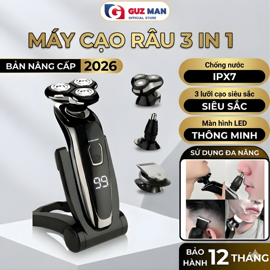 [THẺ TRÚNG THƯỞNG] Máy Cạo Râu Đa Năng 4 in 1, Máy tỉa lông mũi, Công nghệ mới 4D chống nước IPX7