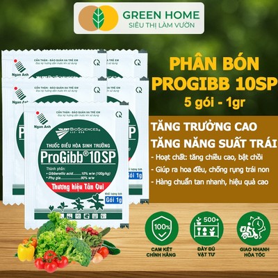 5 Gói Phân Bón Pro Gibb 10SP GreenHome, Gói 1g, Kích Thích Tăng Trưởng, Giảm Rụng Lá Cây Trồng