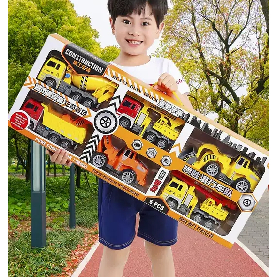 Bộ đồ chơi cho bé 6 xe công trình, cứu hỏa cỡ lớn cho bé BBT GLOBAL