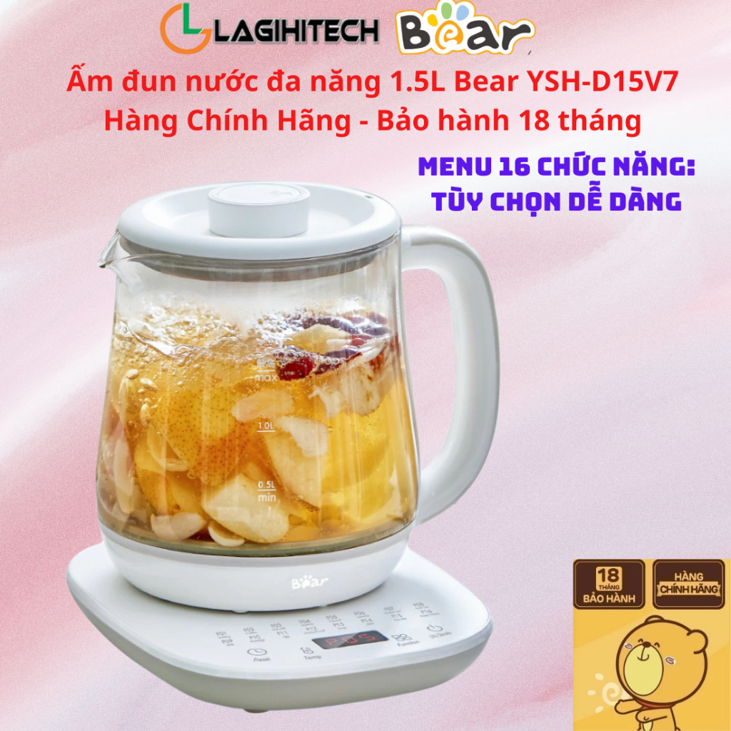 [LIVE] Ấm đun nước đa năng 1.5L Bear YSH-D15V7 (không kèm lõi lọc trà) - BH 18 Tháng - Chính Hãng