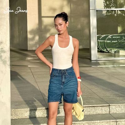 Aaa Jeans - Quần Short Bò Nữ Lưng Cao Regular Fit Màu Navy Blue