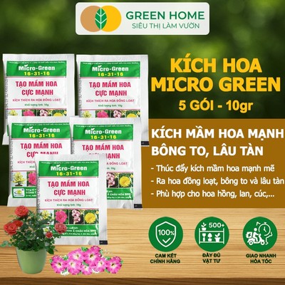 5 Gói Phân Bón Ra Hoa, GreenHome, Micro Green, Gói 10gr, Tạo Mầm Cực Mạnh, Thúc Đẩy Ra Hoa Đồng Loạt