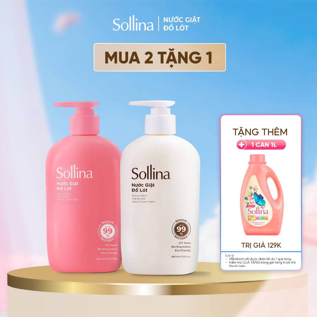 Nước giặt đồ lót chuyên dụng Sollina 400ML Giúp khử mùi, kháng khuẩn, An toàn cho da nhạy cảm