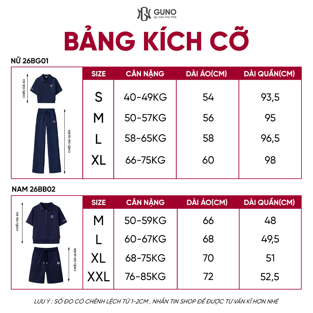 [BST Modal Cool 2026] Bộ Quần Áo Nam Nữ GUNO Cao Cấp Cổ Bẻ Kèm Quần Suông Logo Thêu 26BG01/26BB02 | BigBuy360 - bigbuy360.vn