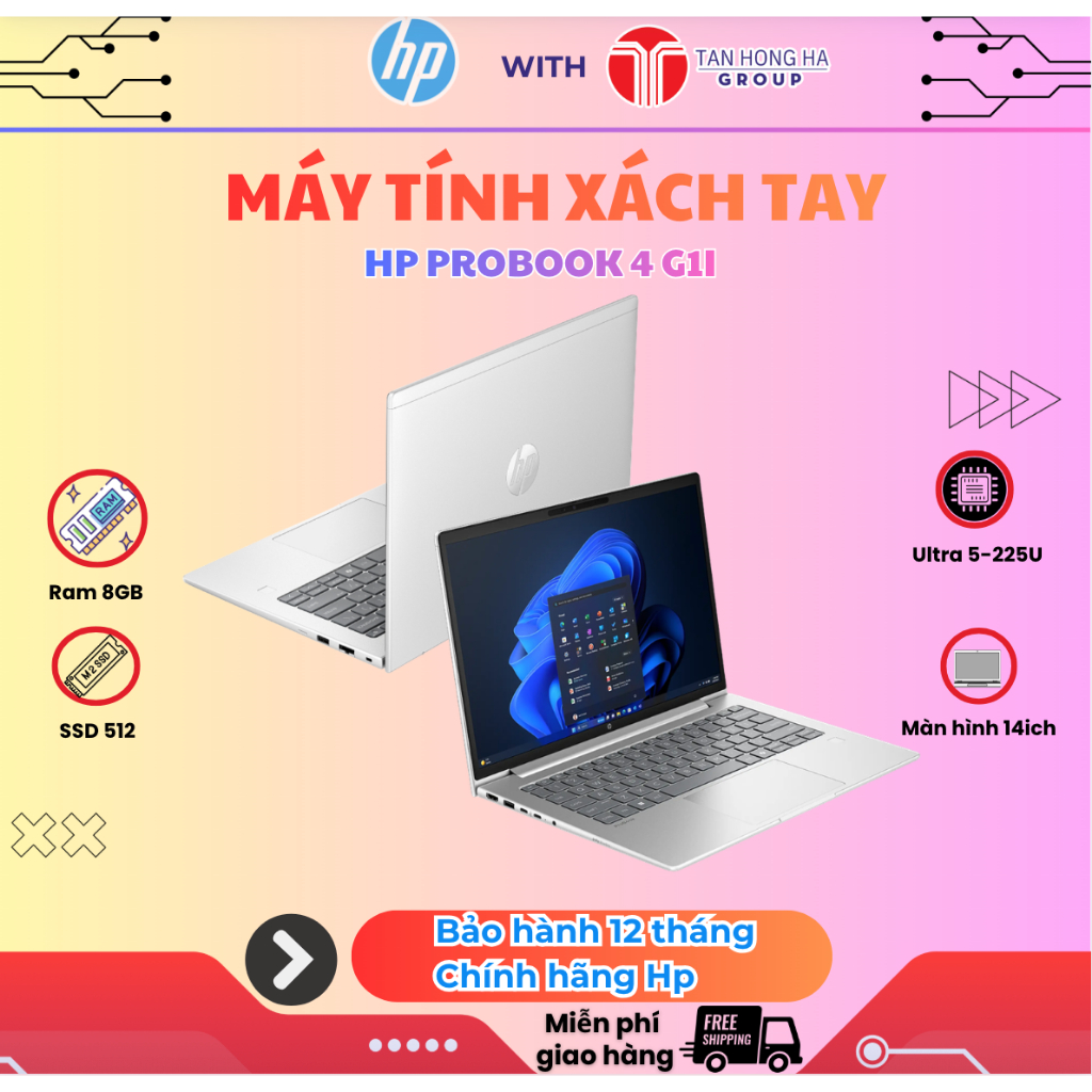 Laptop HP ProBook 4 G1i -BQ5B2PT, Core Ultra 5 225U, 8GB RAM, 512GB SSD, 14.0 FHD+, Win 11