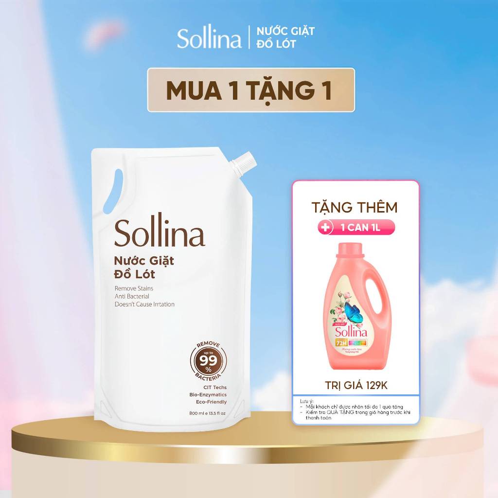 Túi 800Ml Refill Nước Giặt Đồ Lót Chuyên Dụng Sollina Giúp Khử Mùi, Kháng Khuẩn, An Toàn Cho Da