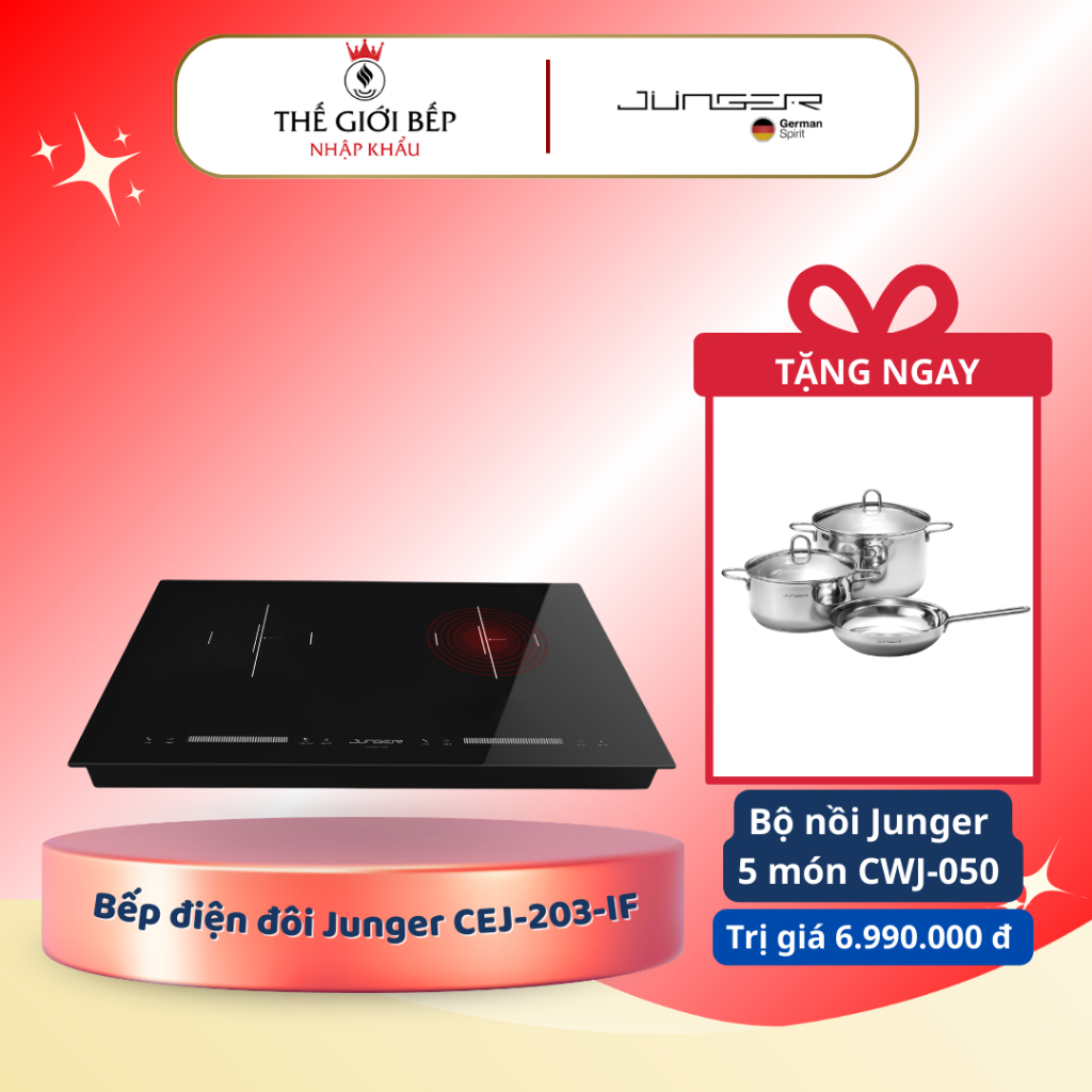 [TẶNG NỒI] Bếp Điện Âm Đôi Junger CEJ-203-IF – Lựa Chọn Hoàn Hảo Cho Gian Bếp Sang Trọng