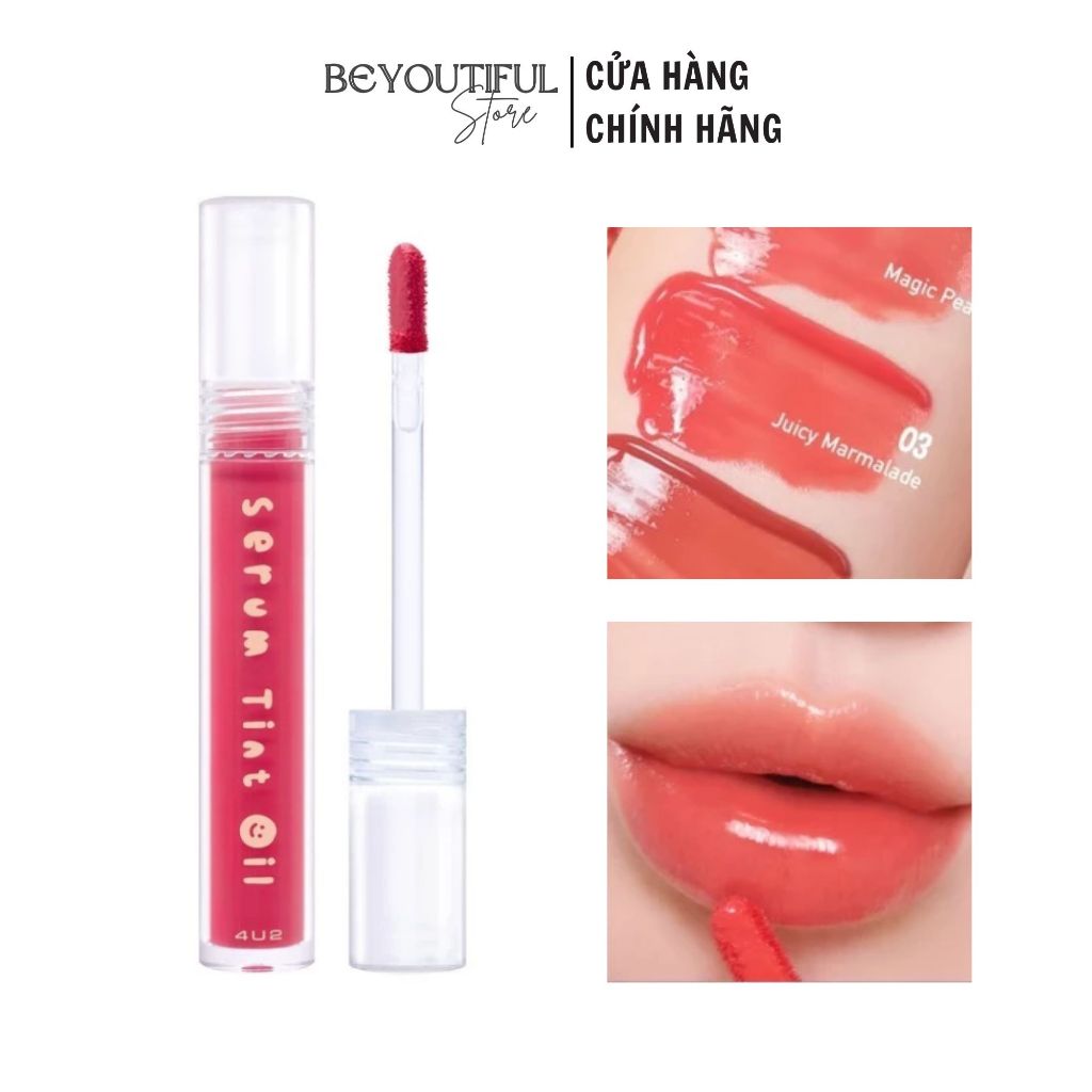 [QUÀ TẶNG] Son Tint Bóng 4U2 Serum Tint Oil 3g - Màu 03 Juicy Marmalade