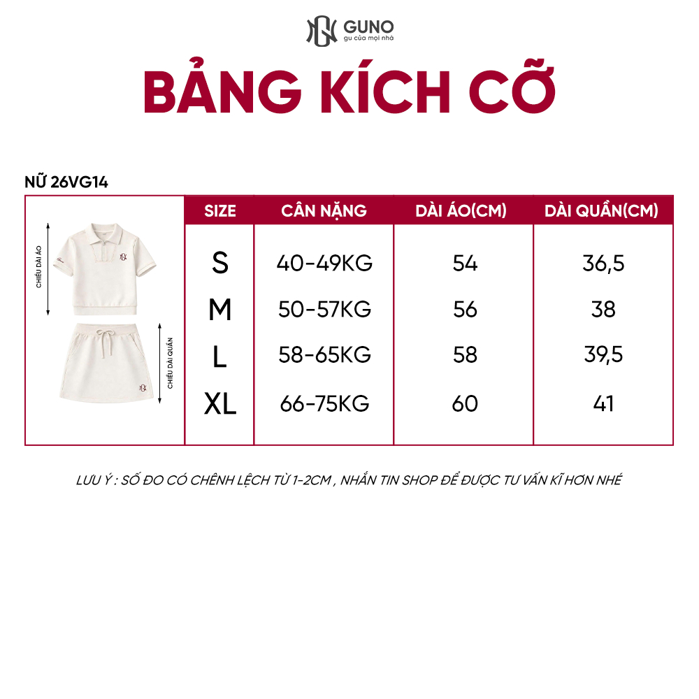 Set Váy Áo Nữ GUNO Vải Modal Cool Mềm Mát Cổ Polo Khóa Kéo Phối Sườn Logo Thêu Thời Trang 26VG14 | BigBuy360 - bigbuy360.vn