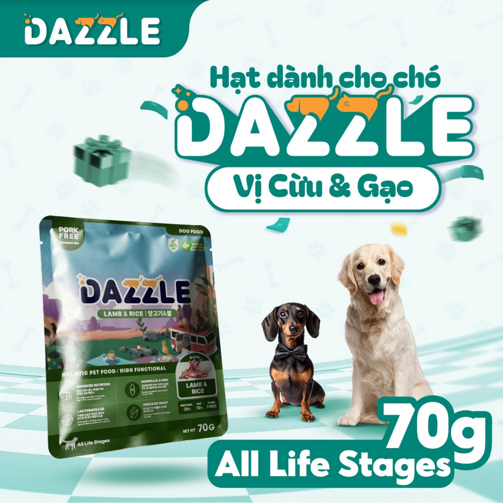 [COMBO ƯU ĐÃI 70G] Hạt Cho Chó Dazzle Vị Cừu & Gạo Thức Ăn 70G Dazzle Pet food