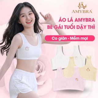 Combo 3 Áo lá bé gái mềm mại in hình cute-Set 3 Áo ngực học sinh 2 lớp chất liệu cotton AMYBRA B341