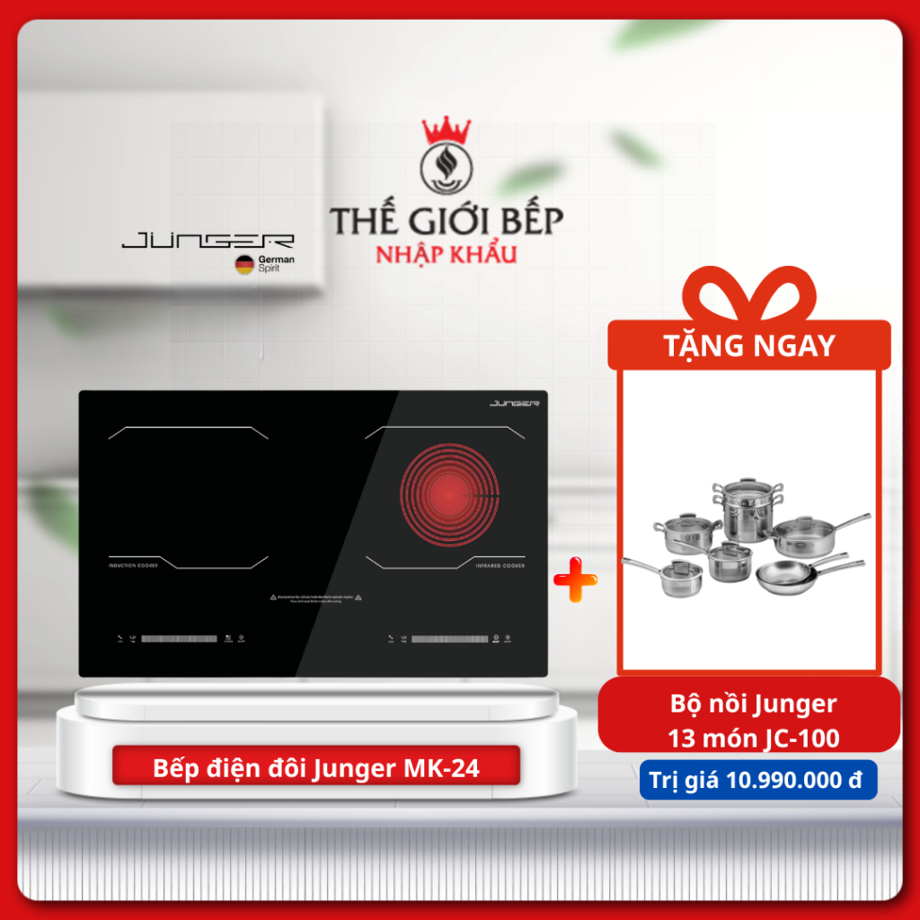 [TẶNG NỒI] Bếp Điện Đôi JUNGER MK-24 – Tặng Bộ nồi inox Junger JC 100 (13 món)