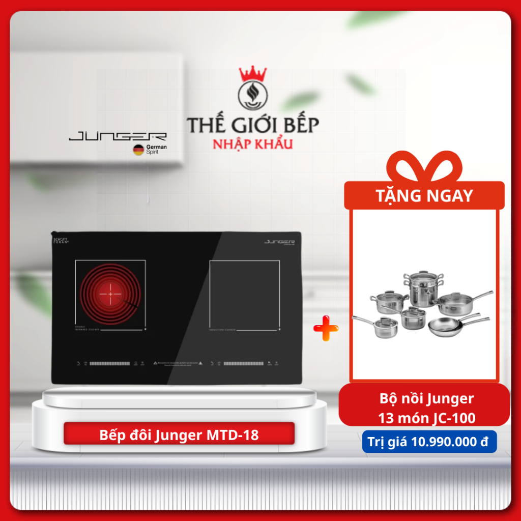 [TẶNG NỒI] Bếp từ hồng ngoại Junger MTD-18 - Hiệu Suất Mạnh Mẽ Tặng Bộ nồi inox Junger JC_100