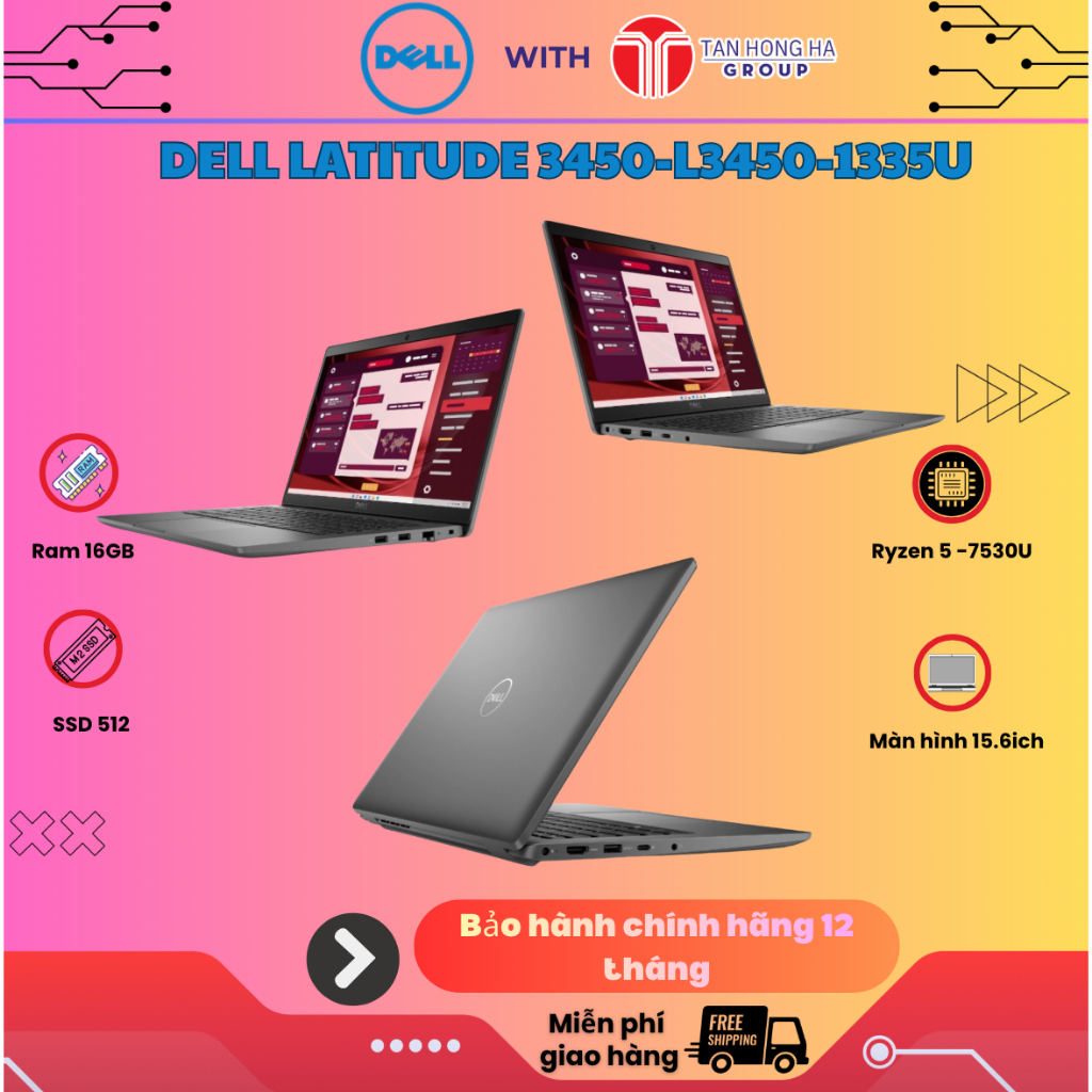 Laptop Dell Latitude 3450-L3450-1335U-08512U-FBL, Core i5-1335U, 8GB RAM, 512GB SSD, 14.0 FHD, Ubunt