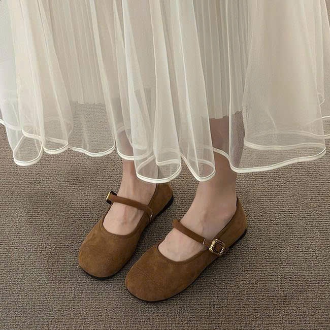 Mary Jane Da Lộn Phối Khuy Hàng Cao Cấp E12