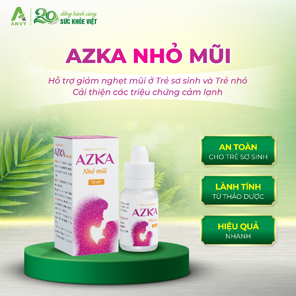 Azka nhỏ mũi 10ml - Giảm Nghẹt Mũi Ở Trẻ Sơ Sinh Và Trẻ Nhỏ - Cải Thiện Triệu Chứng Cảm Lạnh
