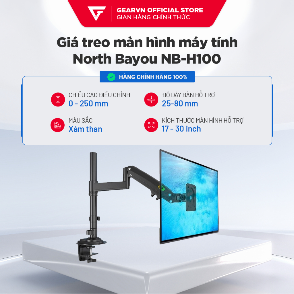 Giá treo màn hình máy tính North Bayou NB-H100 tải trọng tối đa 9KG 22- 29 inch BH 36 tháng