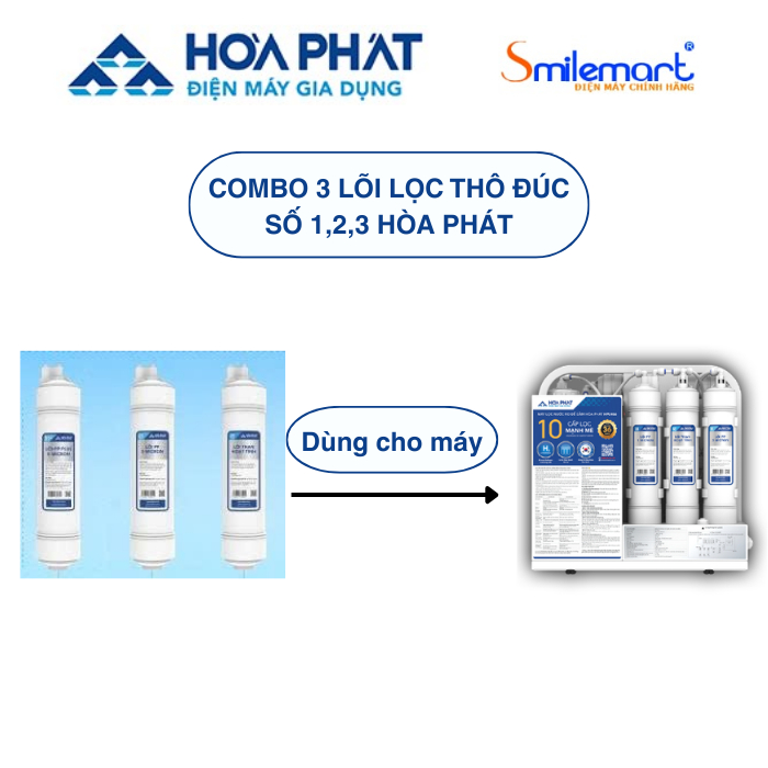 Lõi lọc thô đúc liền máy lọc nước Hòa Phát số 1 PP 5 Micron / Số 2 than hoạt tính / Số 3 PP 1 Micron - Hàng chính hãng.
