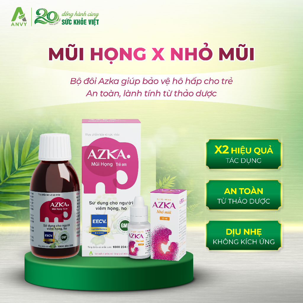 [MŨI HỌNG X NHỎ MŨI] Bộ Đôi AZKA Giúp Bảo Vệ Hô Hấp Cho Trẻ -  Hiệu quả, An Toàn Từ Thảo Dược