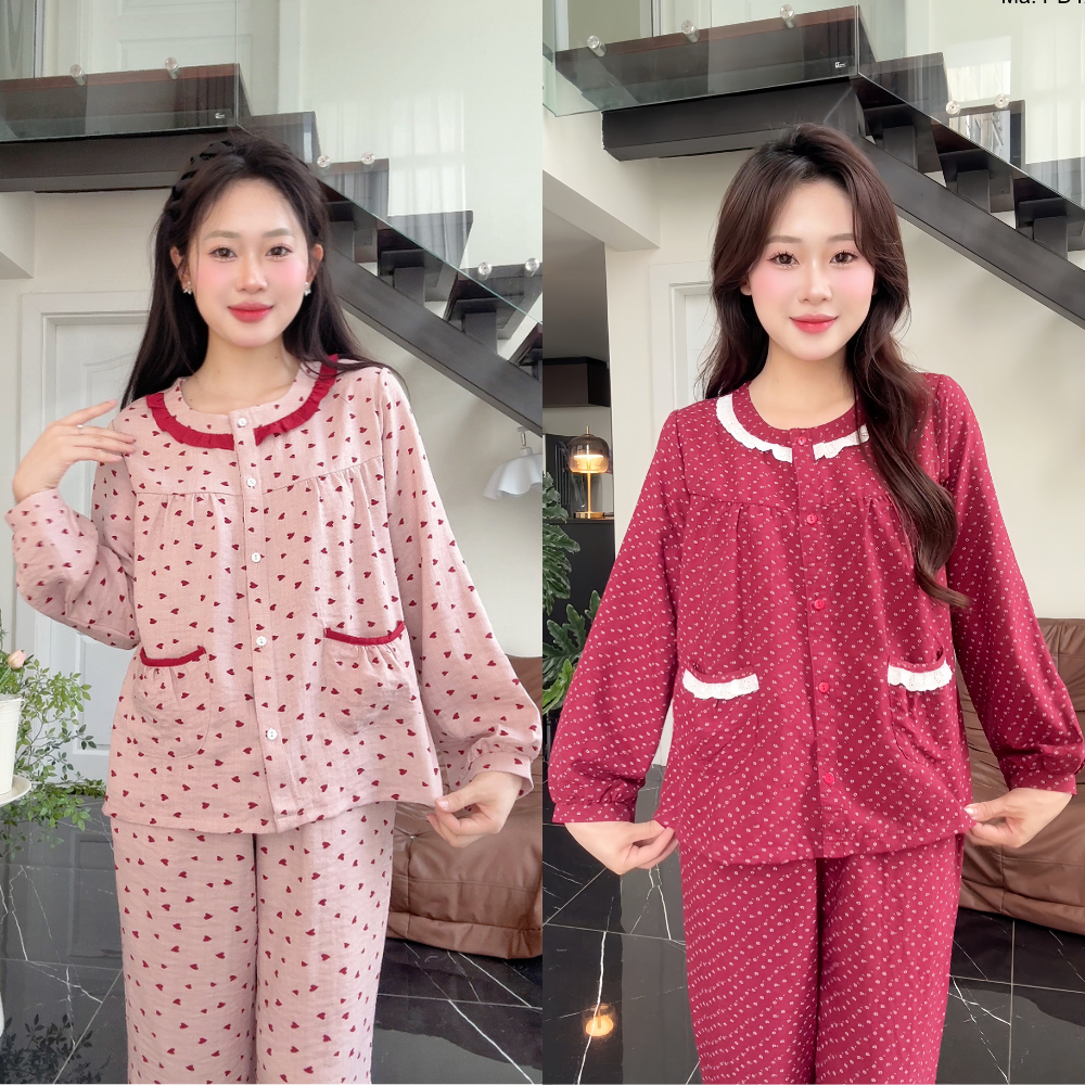 Đồ bộ mặc nhà Lila dáng dài hoạ tiết hoa nhí cao cấp, chất vải mềm mịn thoáng mát