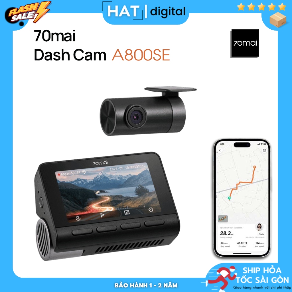 Camera Hành Trình 70mai A800SE Độ Phân Giải 4K, Chế Độ HDR, Bản Quốc Tế - Camera Ô tô 360 Độ 2 Chiều